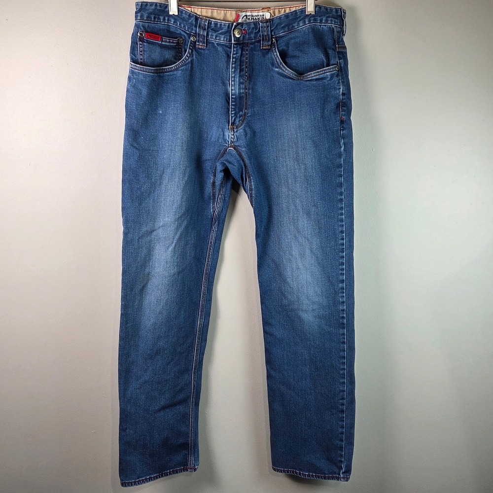 Mountain Khakis Jeans Mens 33x30 Blue Excellent Slim Fit Organic Cotton Rugged